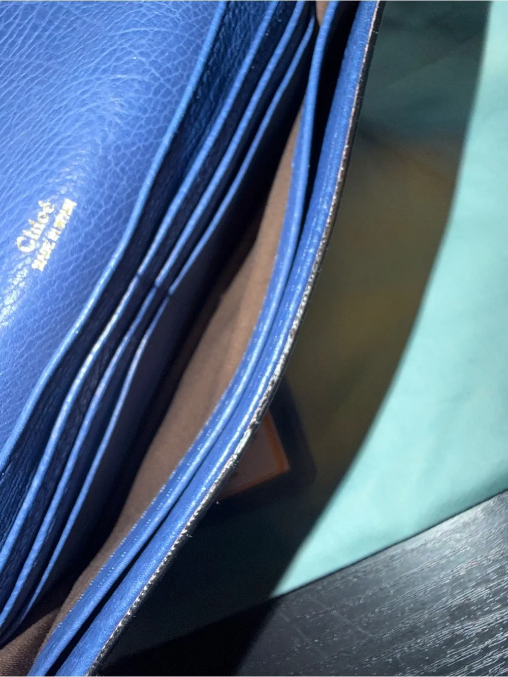 Chole Aurore  wallet Blue Calfskin Leather Crossbody Wallet with Gold Hardware